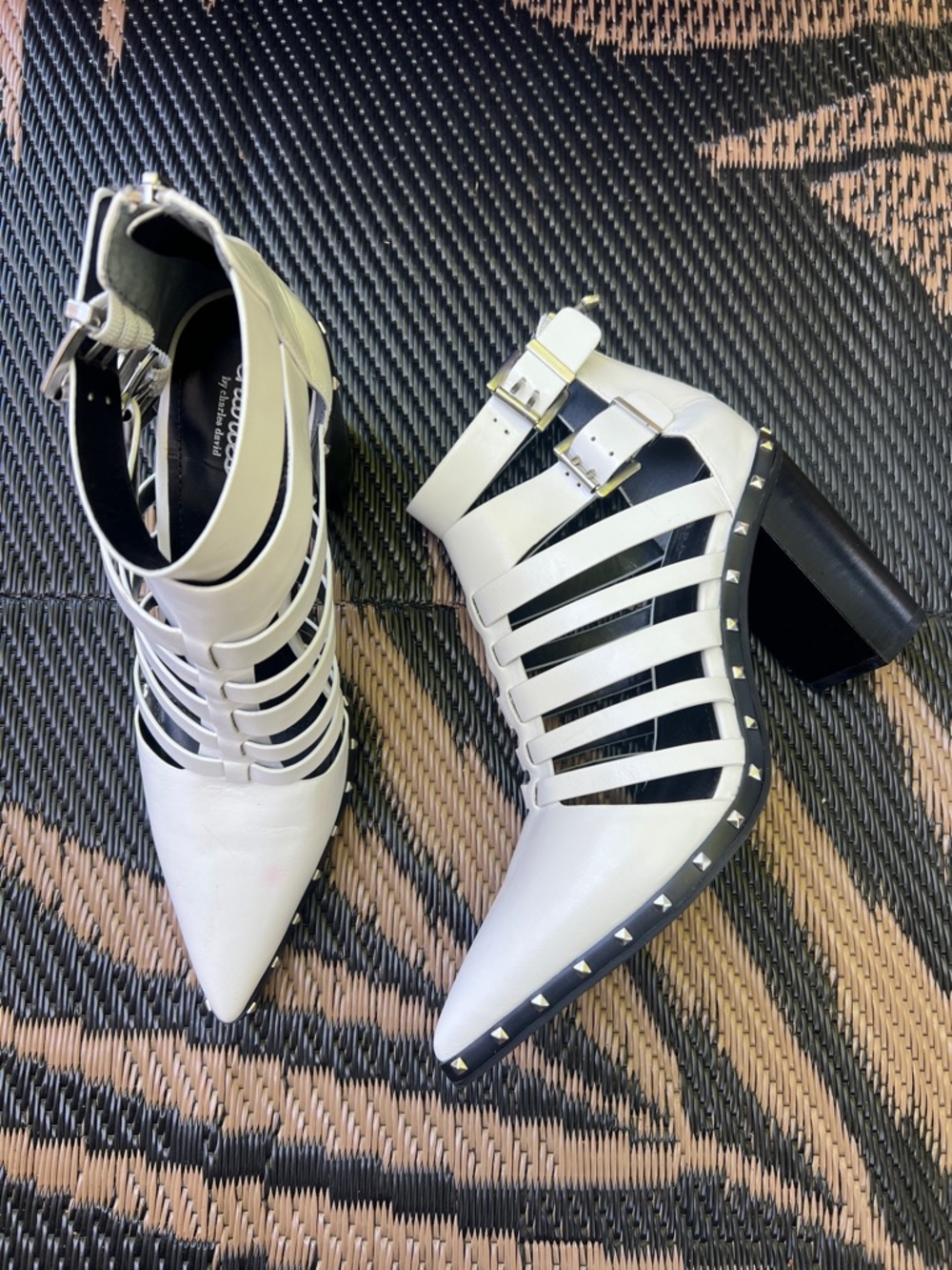 Charles By Charles David White Strappy Pointed Block Heel Sandals